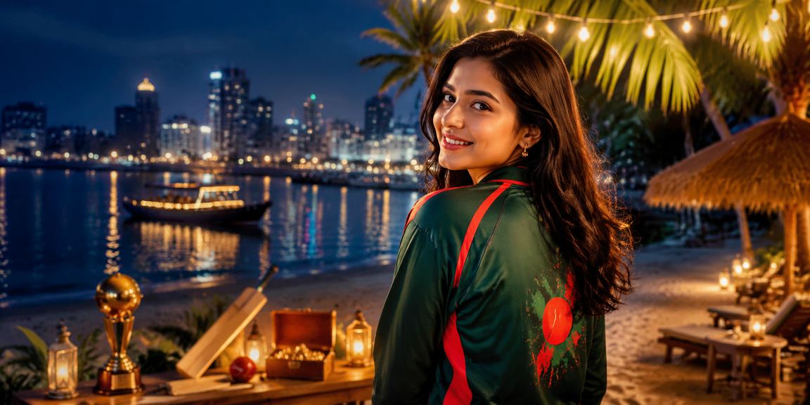 বরিশালের সমুদ্র সৈকতে একজন বাংলাদেশি মডেল 2042 - এ ক্রিকেট বেটিং উপভোগ করছেন