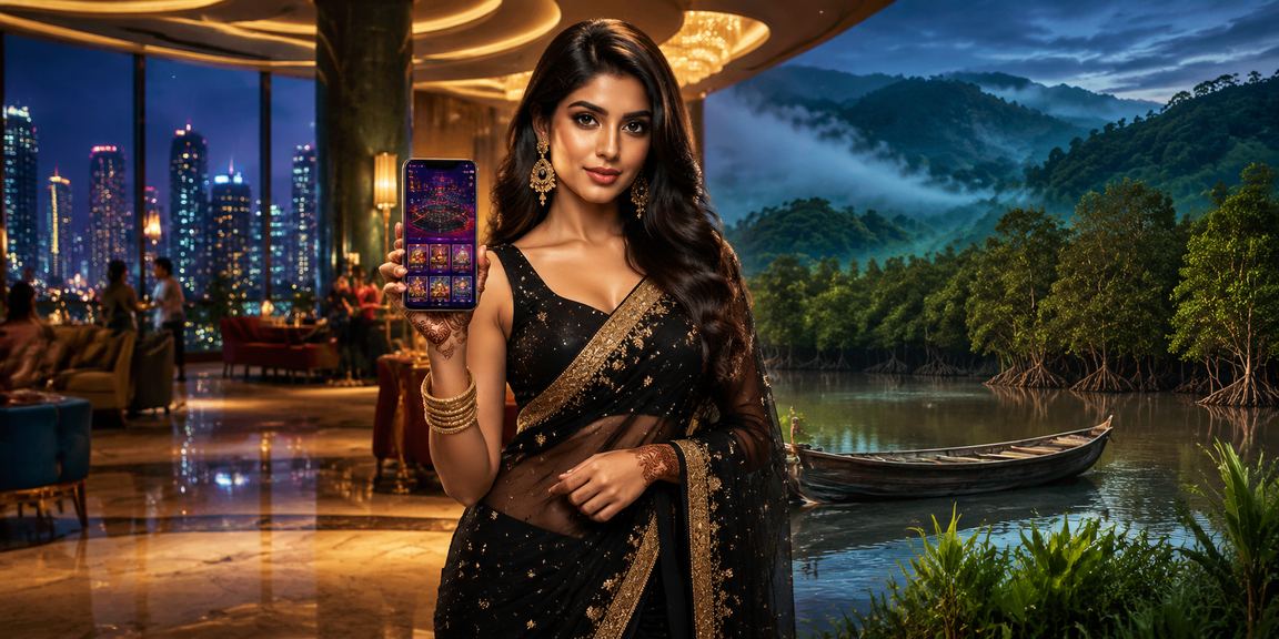 সুন্দরবন এলাকায় একজন মডেল মোবাইলে ক্যাসিনো খেলছেন
